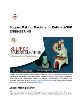 Slipper Making Machine in Delhi - ASVR ENGINEERING