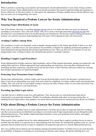 Safeguarding Your Assets: Employing a Probate Lawyer for Estate Administration