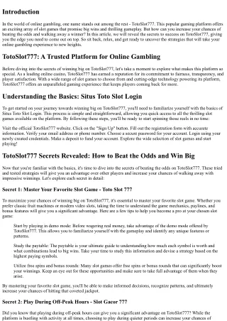 TotoSlot777 Secrets Revealed: How to Beat the Odds and Win Big