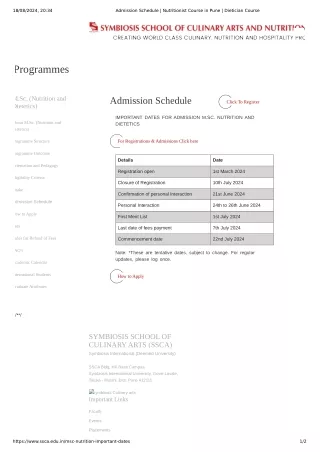 Admission Schedule _ Nutritionist Course in Pune _ Dietician Course