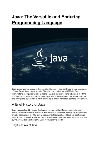 java the versatile and enduring programming