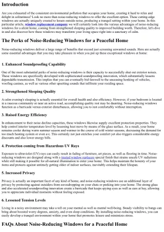 The Perks of Noise-Reducing Windows for a Calm Home
