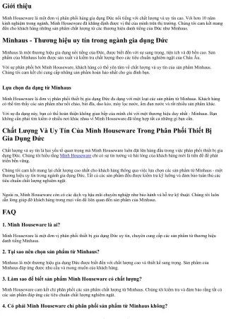 Chất Lượng Và Uy Tín Của Minh Houseware Trong Phân Phối Thiết Bị Gia Dụng Đức