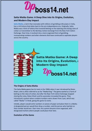 Satta Matka Game: A Deep Dive into Its Origins, Evolution, and Modern-Day Impact