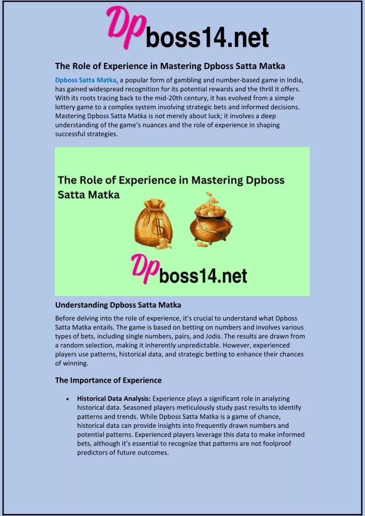 the role of experience in mastering dpboss satta