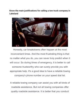 Know the main justifications for calling a tow truck company in Lakeland