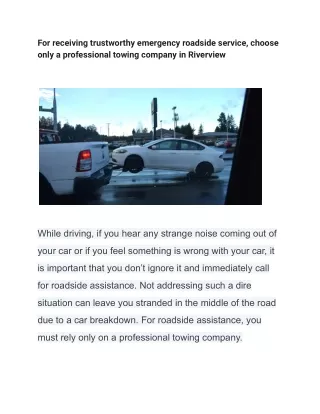 For receiving trustworthy emergency roadside service, choose only a professional towing company in Riverview