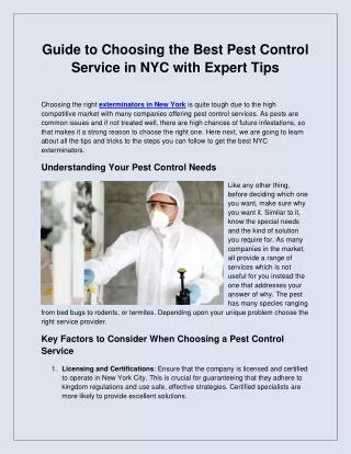 Guide to Choosing the Best Pest Control Service in NYC with Expert Tips