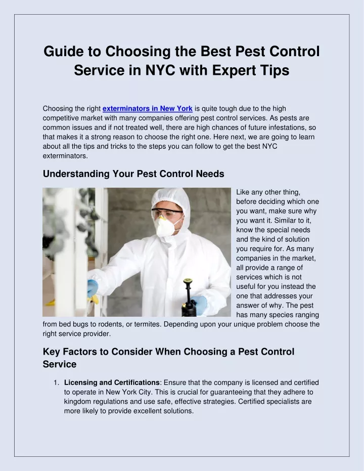 guide to choosing the best pest control service