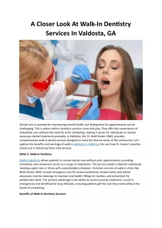 A Closer Look At Walk-In Dentistry Services In Valdosta, GA