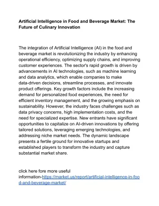 Artificial Intelligence in Food and Beverage Market: Creating Smart Kitchens for