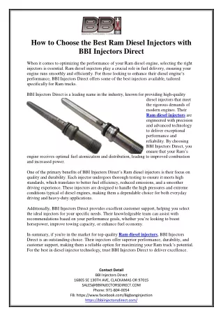 How to Choose the Best Ram Diesel Injectors with BBI Injectors Direct