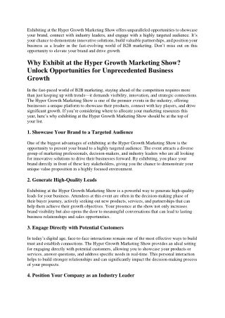 exhibiting at the hyper growth marketing show