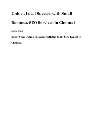 Unlock Local Success with Small Business SEO Services in Chennai