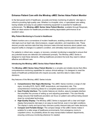 enhance patient care with the mindray umec series