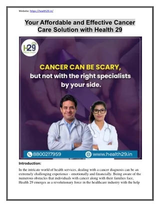 Instilling Hope: Your Affordable & Effective Cancer Care Solution with Health29