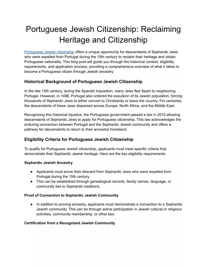 portuguese jewish citizenship reclaiming heritage