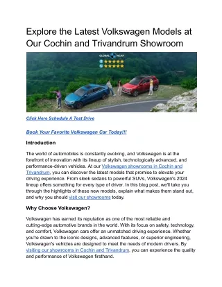 Explore the Latest Volkswagen Models at Our Cochin and Trivandrum Showroom