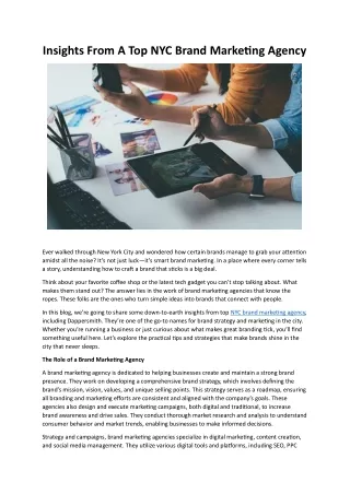 Insights From A Top NYC Brand Marketing Agency