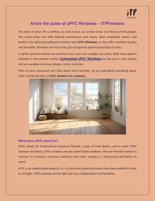 Know the Pulse of uPVC Windows - ITPFenestra