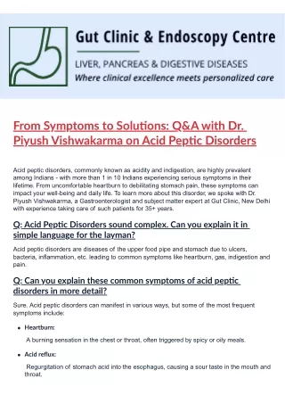 From Symptoms to Solutions Q&A with Dr. Piyush Vishwakarma on Acid Peptic Disorders