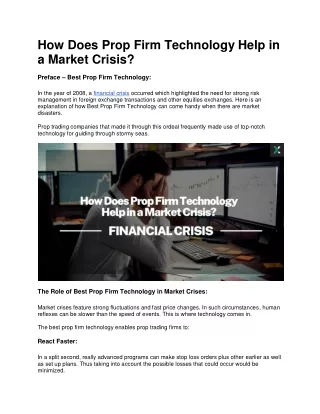 How Does Prop Firm Technology Help in a Market Crisis