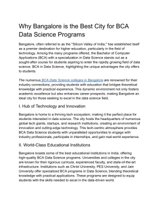 Why Bangalore is the Best City for BCA Data Science Programs