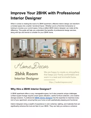Improve Your 2BHK with Professional Interior Design Trends