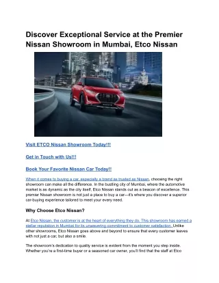 Discover Exceptional Service at the Premier Nissan Showroom in Mumbai, Etco Nissan