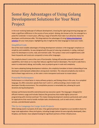 Some Key Advantages of Using Golang Development Solutions for Your Next Project