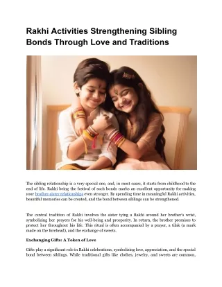 Rakhi Activities Strengthening Sibling Bonds Through Love and Traditions