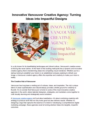 Innovative Vancouver Creative Agency: Turning Ideas into Impactful Designs