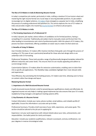 The Rise of CV Makers in India: Mastering the Perfect Resume Format