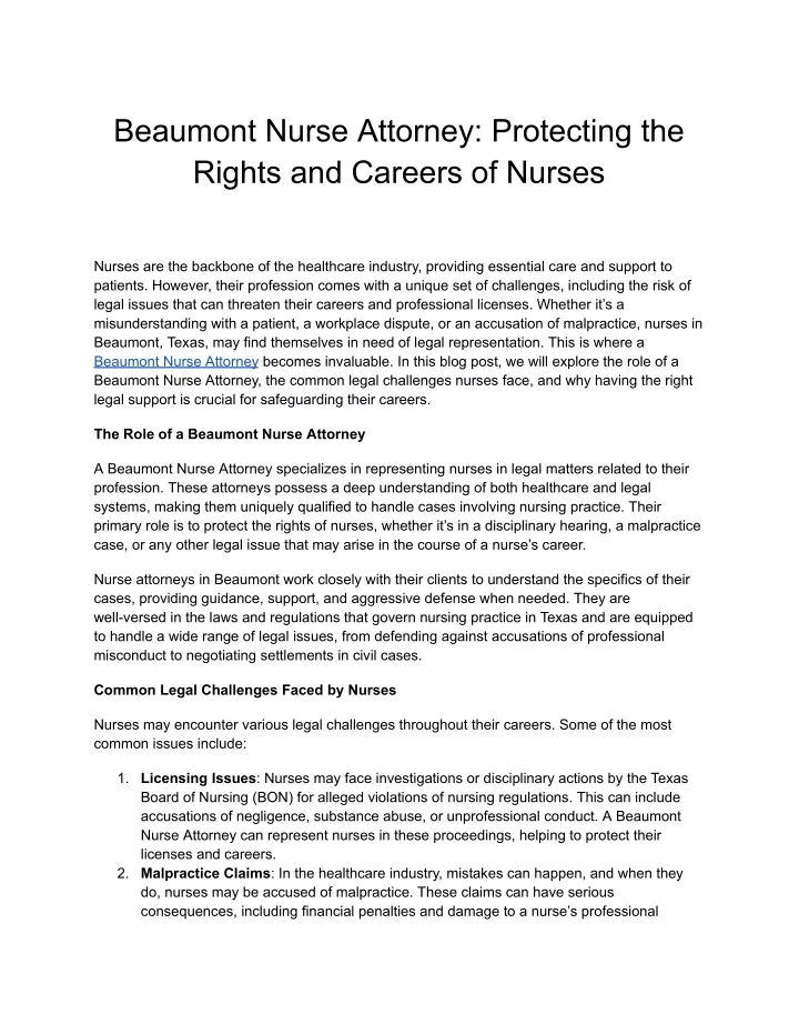 beaumont nurse attorney protecting the rights