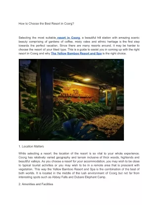 How to choose best resort in Coorg