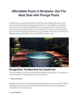 Affordable Pools in Brisbane Get The Best Deal with Plunge Pools