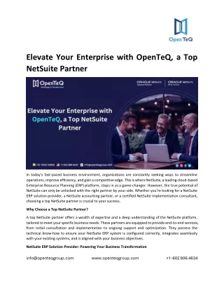 Elevate Your Enterprise with OpenTeQ, a Top NetSuite Partner