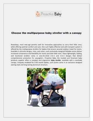 Choose the multipurpose baby stroller with a canopy