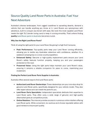 Source Quality Land Rover Parts in Australia: Fuel Your Next Adventure