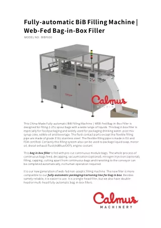 Calmus BIBF600 Filling Machine Bag-in-Box Filler