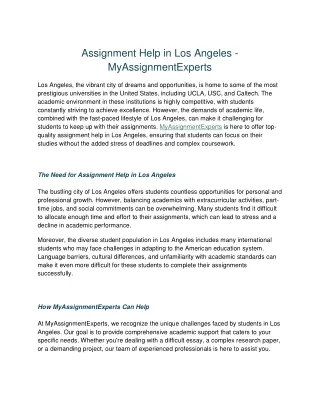 Assignment Help in Los Angeles - MyAssignmentExperts