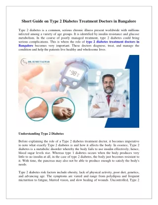 Short Guide on Type 2 Diabetes Treatment Doctors in Bangalore