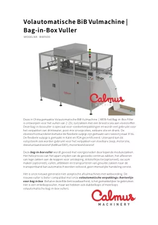 Calmus BiB Vulmachine Bag in Box Vuller BIBF600
