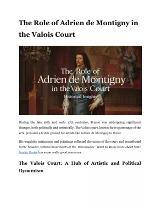 The Role of Adrien de Montigny in the Valois Court