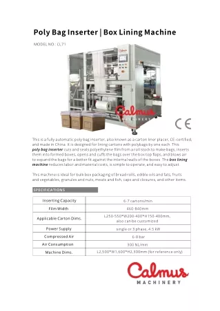 Poly Bag Inserter Machine for Bulk Box Packaging
