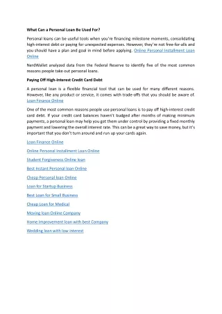 what can a personal loan be used for