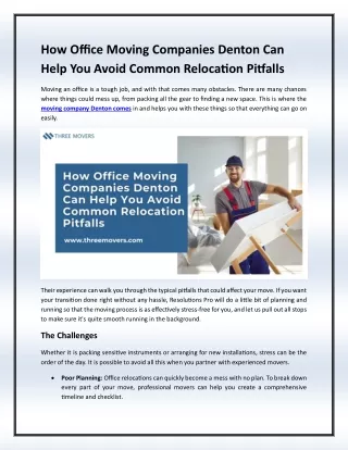 How Office Moving Companies Denton Can Help You Avoid Common Relocation Pitfalls