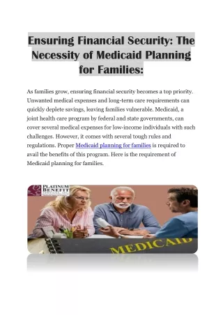 Why is Proper Planning Required for Medicaid Planning for Families