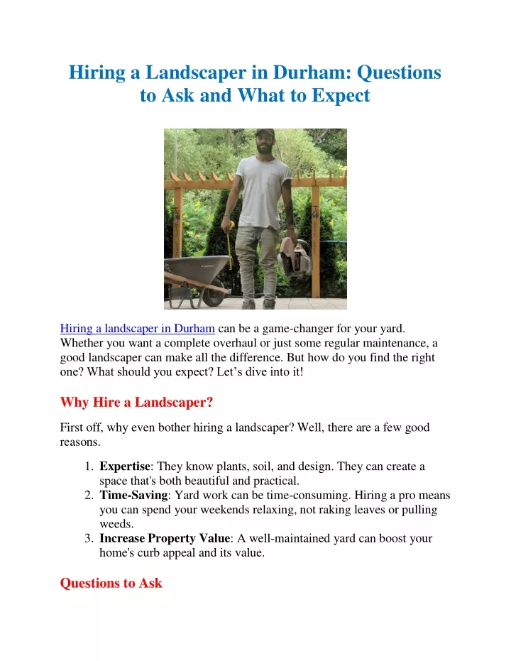 hiring a landscaper in durham questions