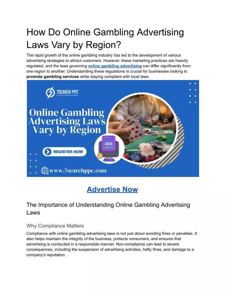 how do online gambling advertising laws vary